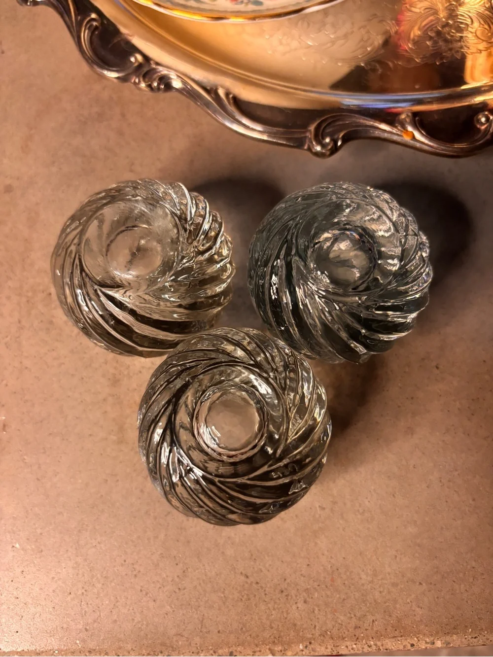Vintage Pier 1 Imports Clear Glass Spiral Swirl Taper Candle Holders Set of 3